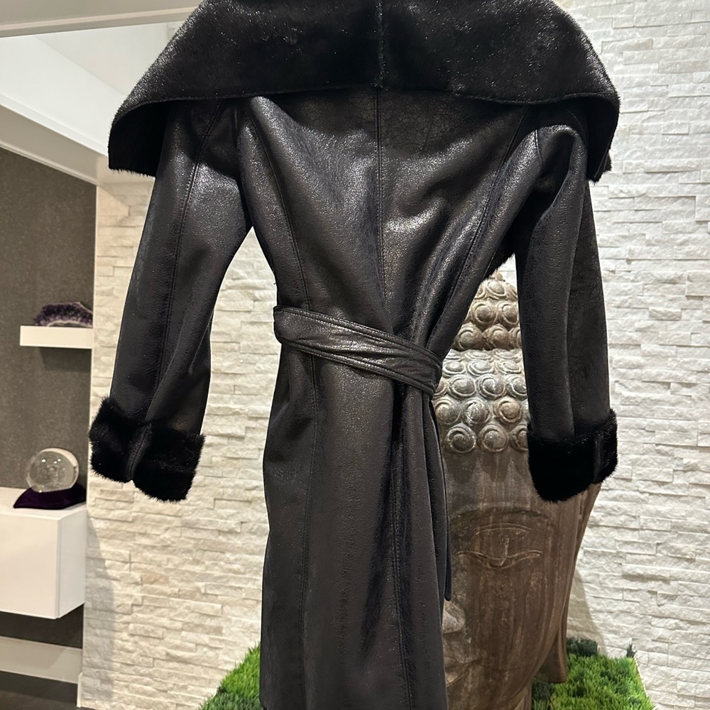 Hawke & Co Black Trench Coat Faux Fur Collar size Small - Picture 5 of 11